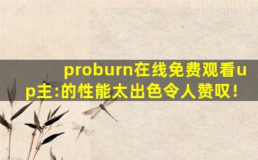 proburn在线免费观看up主:的性能太出色令人赞叹！
